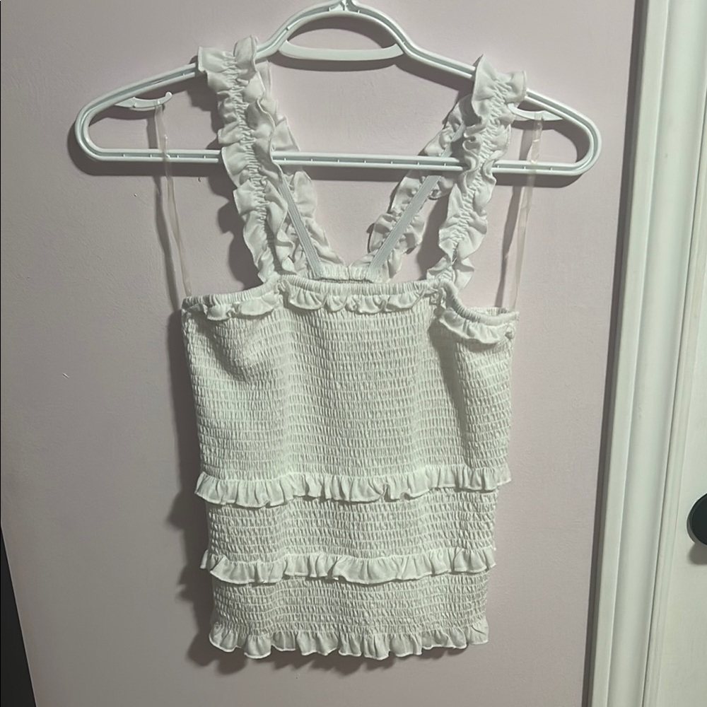 Crave Fame White Smocked Ruffled Tank Top